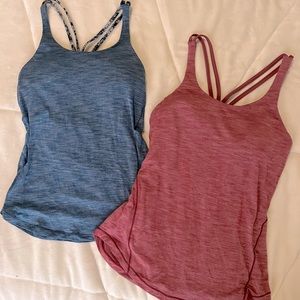 2 Lululemon Wild Tank bundle- pink and blue with drape back and pads